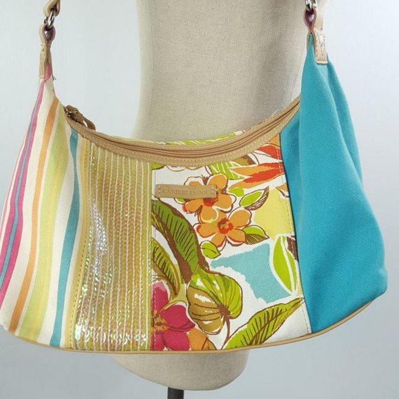 Caribbean Joe Let Go shoulder bag Canvas and Vinyl Sequinned Floral Pattern - Picture 3 of 10